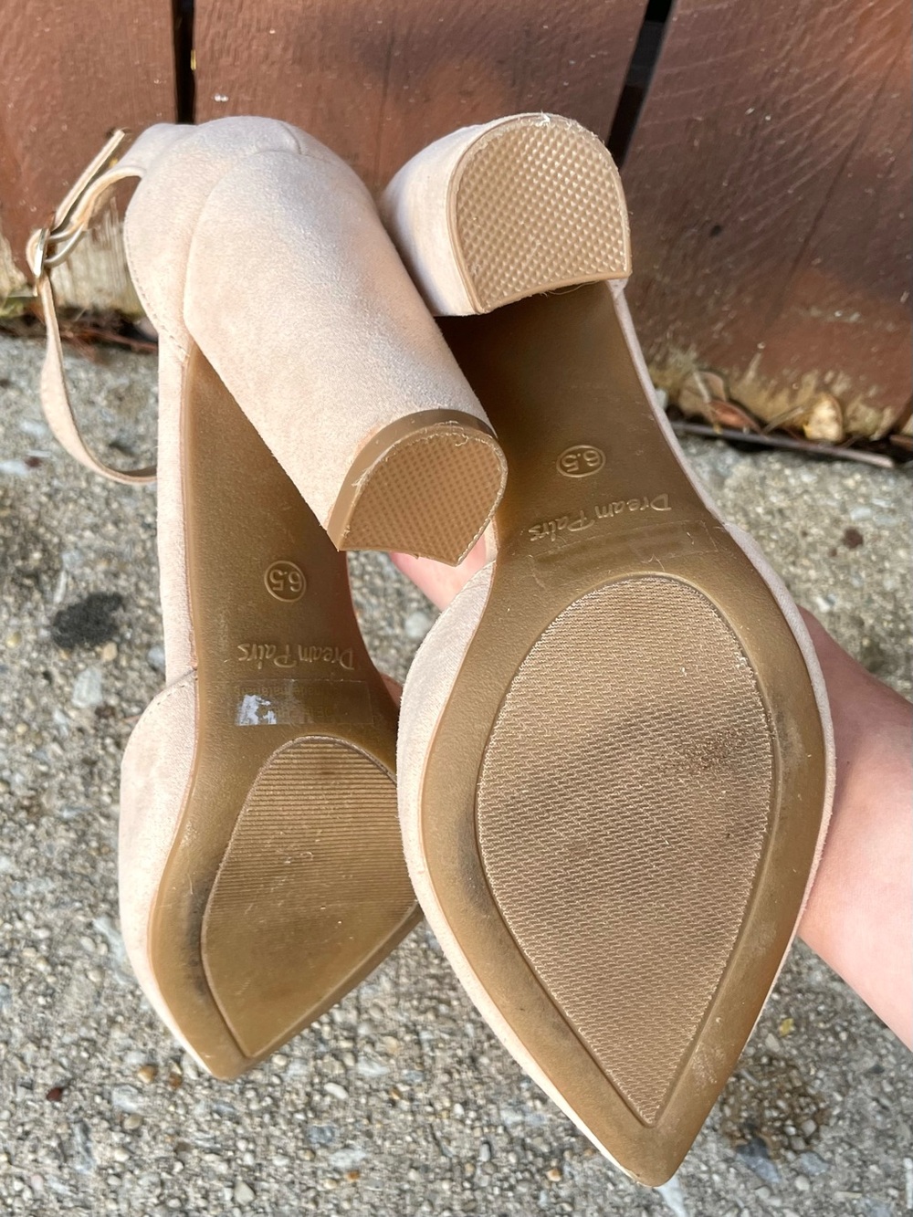 Ankle-Strap Pointed-Toe Chunky Platform Heels in Nude Beige Suede size 6.5 NWOT - Picture 9 of 10